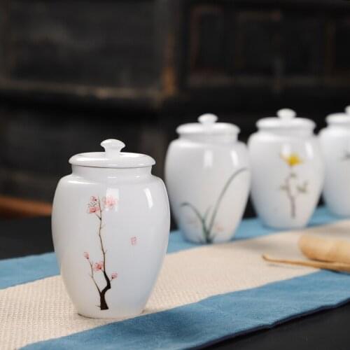 Ceramic Tea Caddy Moisture-Proof Kitchen Food Sealed Storage Tank Portable Travel Packaging Gift Box Canister Spice Jar small