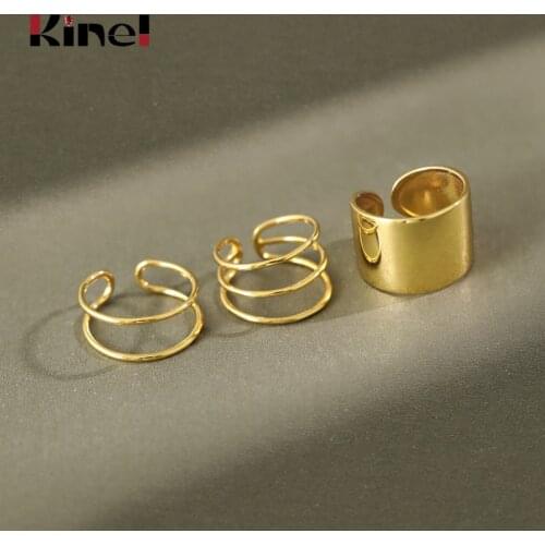 Kinel S925 Sterling Silver Jewelry Simple Ring Personality Hipster Woman Jewelry Double Layer Ring Retro Design Section Wild