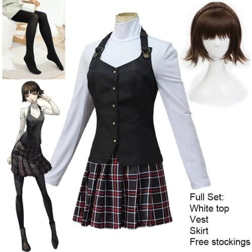 Anime Persona 5 Makoto Niijima Cosplay Costume P5 Queen Cosplay Wigs Female High School Student Uniforms Halloween Carnival