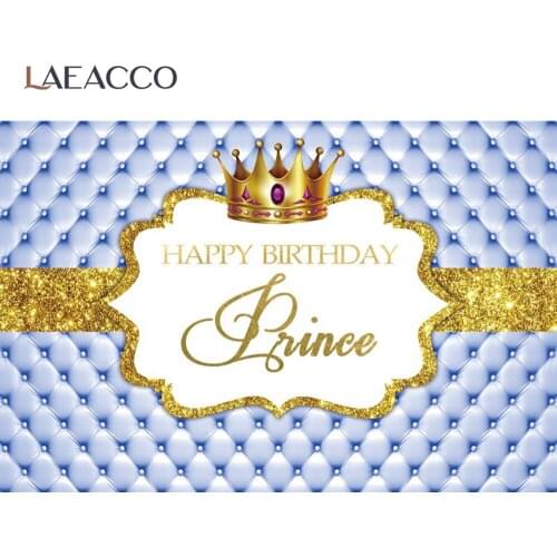 Laeacco Prince Birthday Party Light Blue Headboard Golden Crown Poster Portrait Photo Background Photography Backdrop Photocall