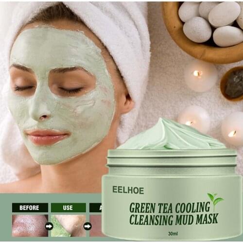 Green Tea Clay Mask Oil Control Acne Blackhead Clearing Peel Cleansing Pore Acne Exfoliating Mask Moisturizing Face Care TSLM1