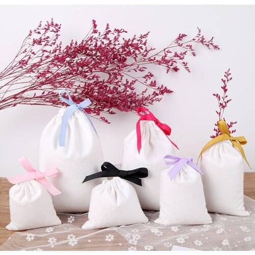 100 Cotton Jewelry Bag with Black Ribbon Drawstring Pouches for Jewellery Packaging 10x15cm Fabric Small Wedding Favor Gift Bags