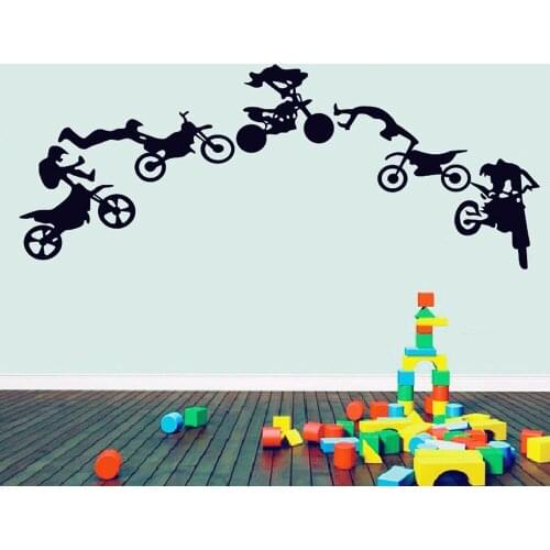 Motorcycle Stunt Wall Sticker Motorbike Poster Wall Decal Vinyl Stickers Art Wallpaper Adesivo De Parede DIY Home Decor PW562