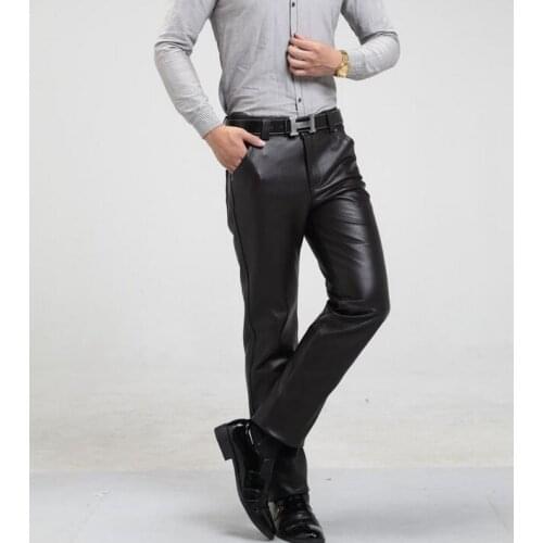 Male leather trousers mens autumn and winter plus size plus velvet thickening loose high thermal motorcycle leather pants mens