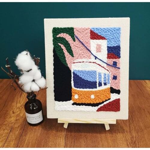 Love bus punch needle kits for beginner, punch needle pattern, DIY embroidery kit, punch needle art kit with yarn, rug hooking