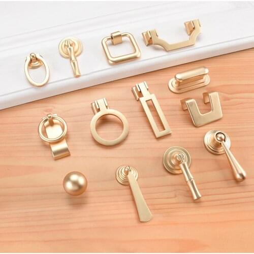 New Golden Cupboard Door Drawer Concealed Buckle Handle Copper Brushed Imitation Copper Wardrobe Zinc Alloy Single Hole Handle