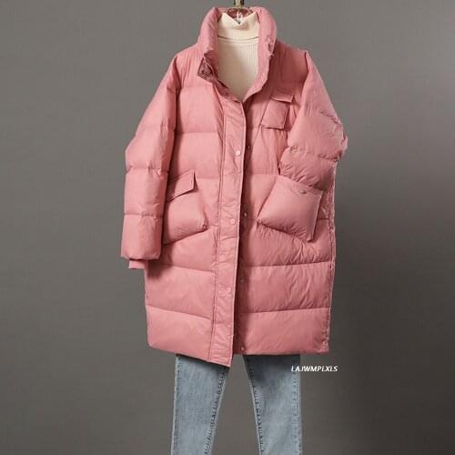 2021 Solid New Long 90% Down Jacket Women Loose Winter Warm Oversize Outwear Black White Red Big Size Couple Clothing