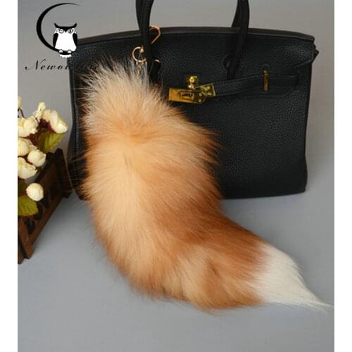 Oversized real fox tail ornaments Car key chain pendant buckle creative gift Womens fur bag pendant