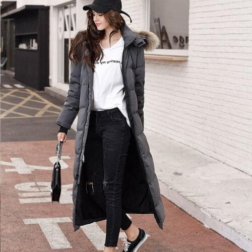 Womens Down Jacket Woman Hooded Big Fur Collar Thick Long Winter Coat Women Korean Jackets Manteau Femme Hiver KJ456