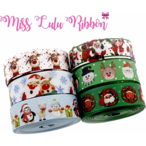 7/8"22mm Christmas Series White Dots Printed Grosgrain Ribbon Snowflakes Santa Claus Party Decor 10yards/roll