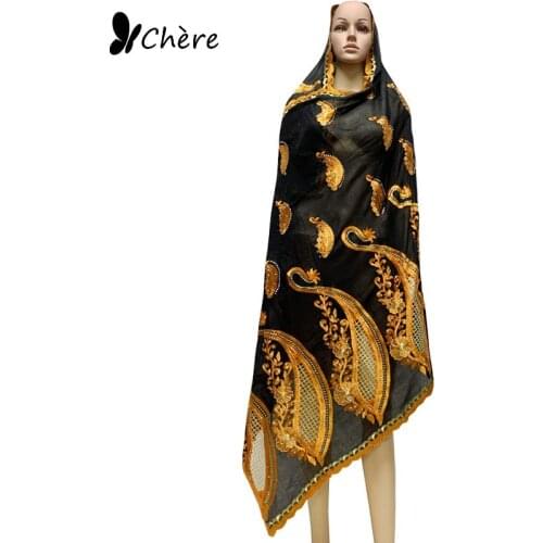 African Women Cotton Scarf Size 205*105cm Hollow out Design Big Size Long Headscarf Splicing Embroidery Scarf BH120