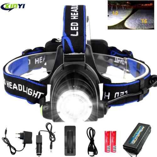 8000lumens Led Headlamp L2/T6 Zoomable Headlight Head Torch Flashlight Head lamp by 18650 battery for Fishing Hunting Headlamps
