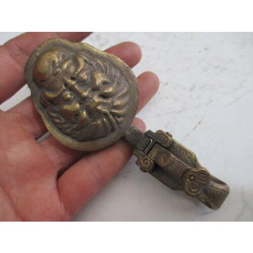 Tibet antique brass ancient animal head belt buckle to ward off bad luck