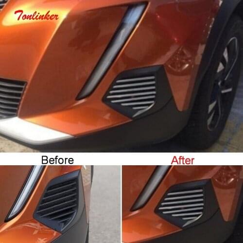 Tonlinker Exterior Car Front Fog Light Cover Case sticker For Peugeot 2008 2020 Car styling 14PCS Stainless steel Cover Stickers