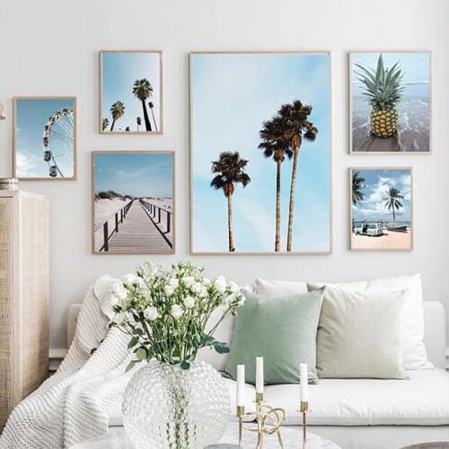 Tropical Summer SeaTravel Poster Print Beach Coconut Tree Pineapple Canvas Art Painting Seascape Picture Wall Scandinavian Decor