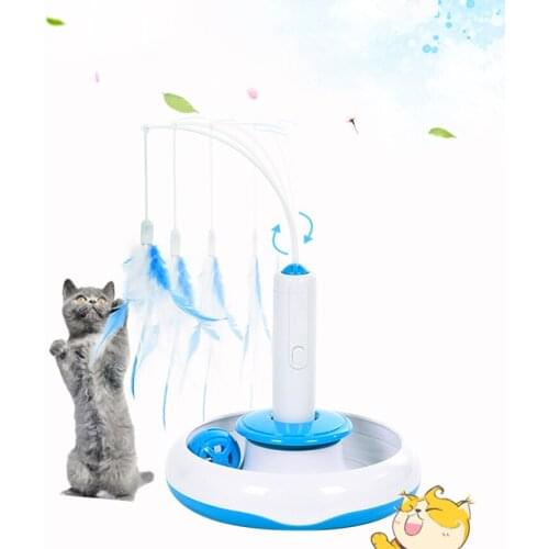 Smart Electric Cat Turntable, 3 Toys In 1 Cat Toy, Bell Ball Feather Toy for Cat and Kitty Automatic Rotating Funny Cat Stick