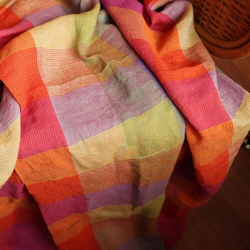 High quality pure flax fabric Multicolored Lattice material High-end dresses, one-piece dress and trousers fabrics