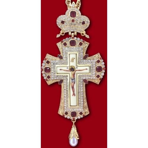 High quality Orthodox Jesus Crucifix Gold Pectoral Cross Chain Necklace Russian Greece Byzantine Art and Religious Icon Traditio