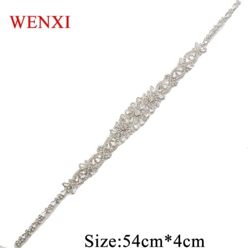 WENXI (10 pcs)Wholesale 53cm Bridal Hand Beaded Rhinestones Appliques Sewing On For Dress Sash And Accessory DIY Iron On