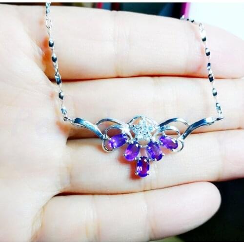 Natural amethyst necklace with pendant Free shipping 925 sterling silver Fine jewelry 0.35ct*5pcs gemston C81203