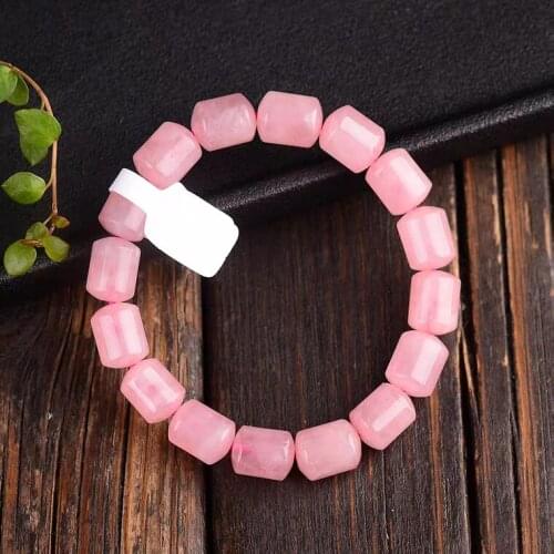 Top Quality Natural Rose Quartz Pink Barrel Stretch Woman Bracelet 10x9mm Bamboo Barrel Beads Crystal AAAAA Drop Shipping