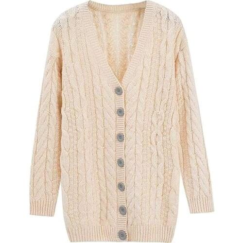 2020 Fall Winter Korean Retro Temperament Contrast Knit Cardigan Womens V-neck Rhombus Thick Female Loose Coat Sweater Jackets