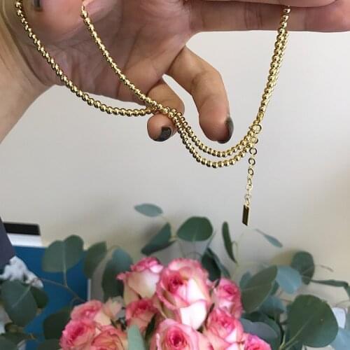 Silvology Sterling 925 Silver Round Bead Choker Necklace Gold Color Personality Elegant Necklace for Women Office Jewelry Charm