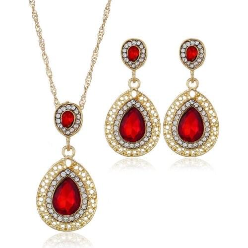 Water Drop Pendant Diamond Sweater Necklace Earrings Jewelry Set Womens Necklace