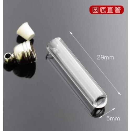 1-15pcs 5mm tube glue cap glass Vial Pendant locket charm mini wishing glass bottles with Tassel cap name on rice art necklace
