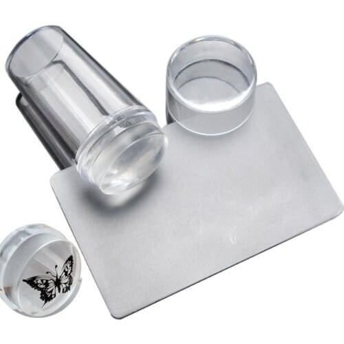 1set Nail Art Decoration Seal Stamp Transparent Silicone Template Seal Stamp with Cover DIY Nail Art Manicure Tools