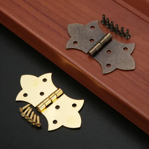 2Pcs Antique Bronze/Gold Flower Hinges DIY Furniture Hardware 6 Holes Iron Hinge Cabinet Drawer Door Butterfly Hinge And Screws
