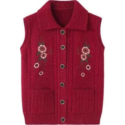 2021 Knit Sweater Cardigan Middle-aged and Elderly Women Vest Waistcoat Autumn Winter Single-breasted Sleeveless Sweaters Coat