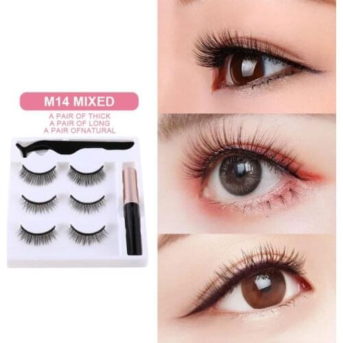 3Pairs Women Fashion Magnetic Eyeliner False Eyelashes Set Glue-free Magnet Eyelashes Thick Bushy Curly Eyelash Extend Makeup