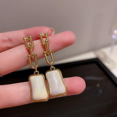 Acrylic Geometric Metal Chain Drop Earrings Women Punk Dangle Earrings Fashion Jewelry Beach Holiday Travel Charming Ear Pendant