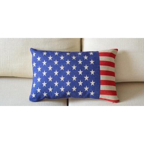 American USA Flag Stars Stripes pillow cover Linen Cushion cover lumbar pillow Car Office Cushions Decor