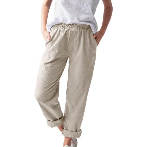 Women Cotton Linen Sport Pants Solid Tightness Cotton Linen Trousers Pocket Casual Pants Clothes Casual Streetwear Pants 2021Top