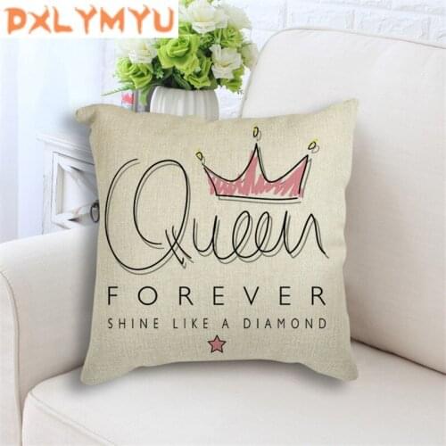 Watercolor Cartoon Motivational Quotes Queen Letters Linen Cushion Decorative Seat Cushions for Sofa Throw Pillow Home Decor