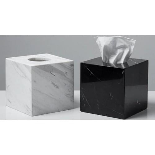 Natural Stone Marble Tissue Box Holder with Removable Transparent Bottom