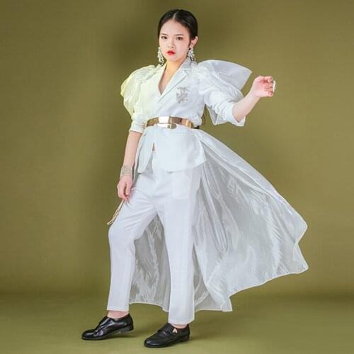 Childrens Creative Jazz White Outfits Fashion Girls Jazz Dancing Show Kids Jazz Dress Hip Hop Dance Costumes XS1132