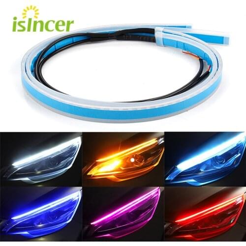 2pcs DRL Car Daytime Running Light LED Flexible Strip Auto Headlights White Turn Signal Yellow Brake Flow Lights Waterproof 12v