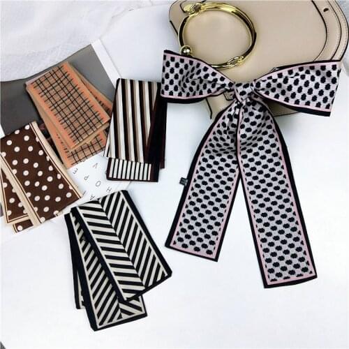 Designer Silk Scarf Female Hundred Strips Plaid Printing Narrow Decoration Literature Spring Autumn Neck Scarf For Women Scarves