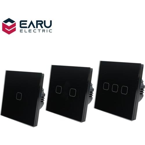 EU Standard 1 2 3 Gang 1 Way AC100-240V 10A Crystal Glass Panel Screen Wall LED Power Light Touch Switch Push Button Switch