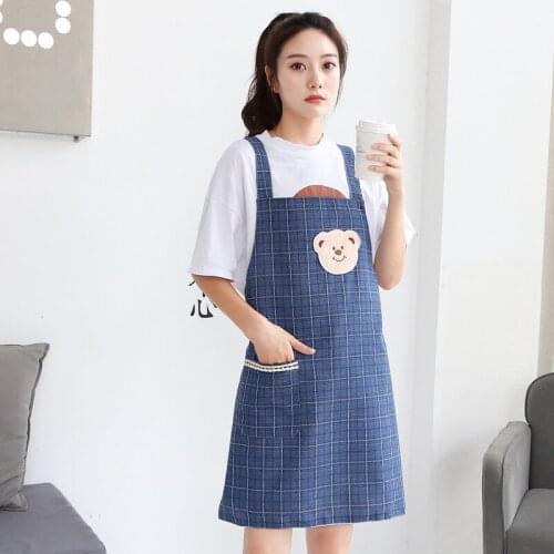 Apron Cute Bear restaurant kitchen Coffee Shop overalls double uniform cotton and linen apron