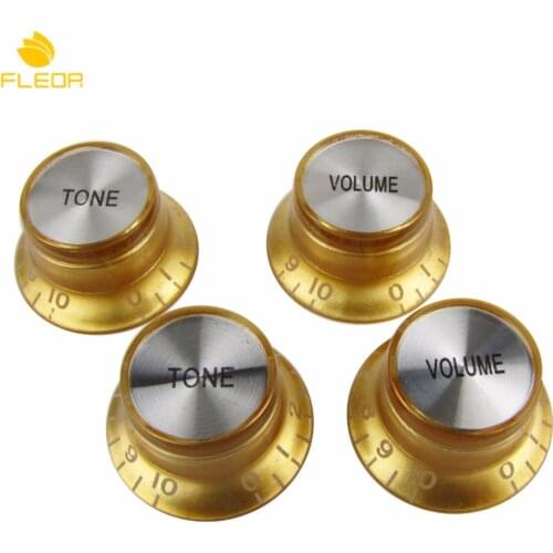 FLEOR 4PCS 2V2T Electric Guitar Knobs Top Hat Tone Volume Speed Control Knobs Gold for LP/SG Style Guitar Parts