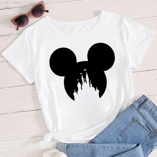 Mickey Mouse Head Castle Printed T Shirt Women Summer Hot O Neck Tshirts Aesthetic Tees for Unisex Ins Comfortable Female Tops