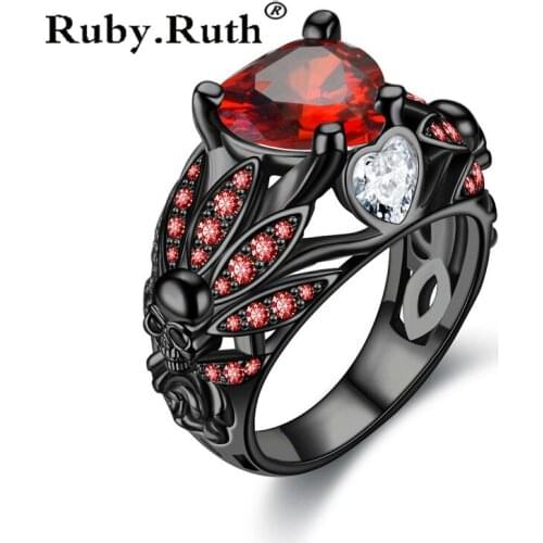 Skull Rings Heart Crystal Black Fashion Wedding Jewelry Gift Dropshipping