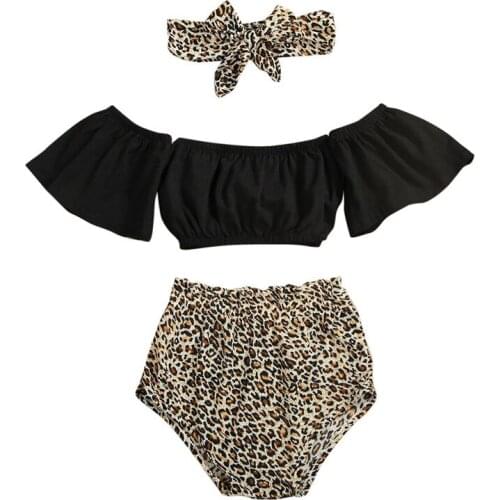 0-18M Newborn Kid Baby Girl Leopard Clothes set Off-Shoulder Crop Tops Vest Shorts Pant suit Elegant Cute Fashion Outfits
