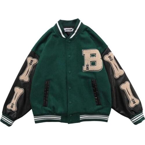 Neutral Coats Jackets B bone Embroidery Bomber Harajuku Hip Hop style Baseball Uniforms Women Patchwork Jacket Casual Loose Tops