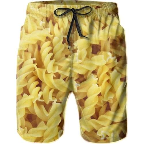 Summer Men Beach Short Breathable Quick Dry Humor Graphic Food Party,Food Full Printed Sports Pasta (2) Hawaii Pants
