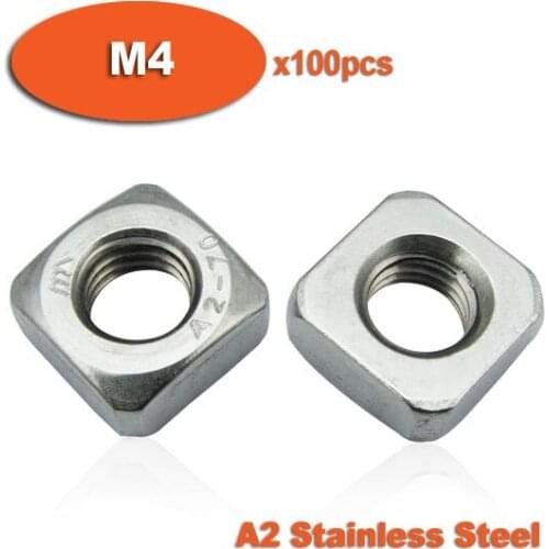 100pcs DIN557 M4 A2 Stainless Steel Metric Square Nuts
